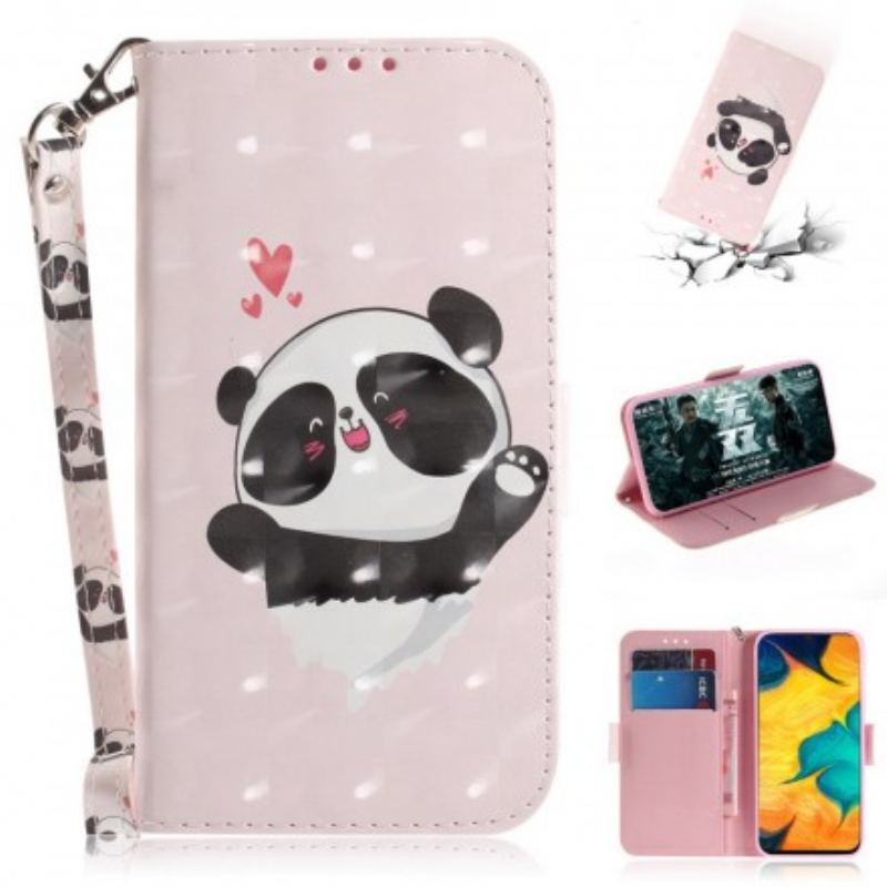 Capa De Couro Para Samsung Galaxy A30 De Cordão Panda Love Com Cordão