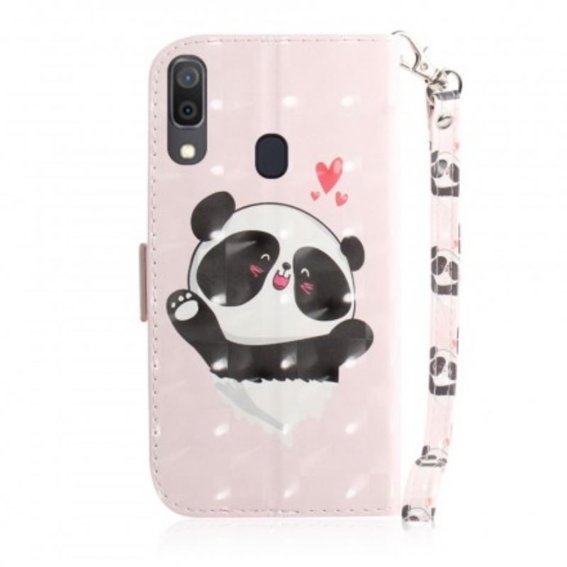 Capa De Couro Para Samsung Galaxy A30 De Cordão Panda Love Com Cordão