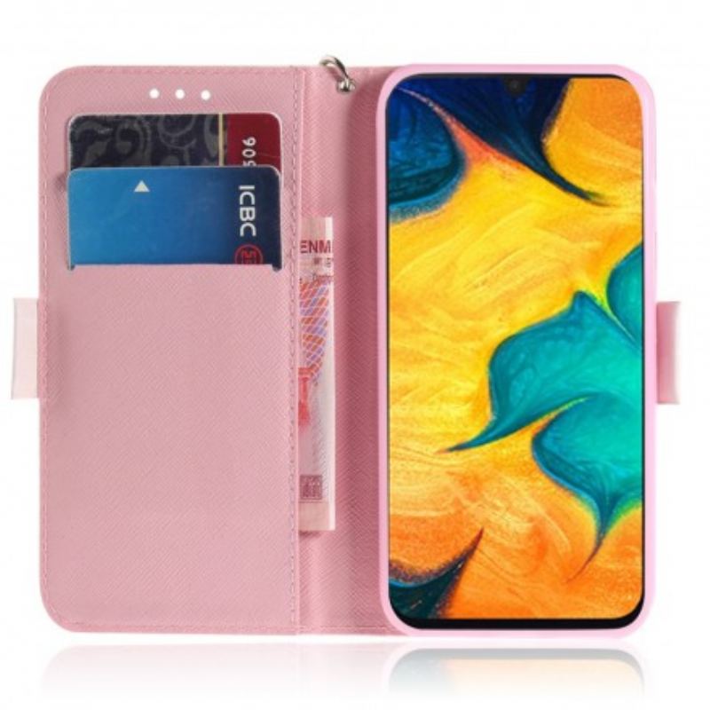 Capa De Couro Para Samsung Galaxy A30 De Cordão Panda Love Com Cordão