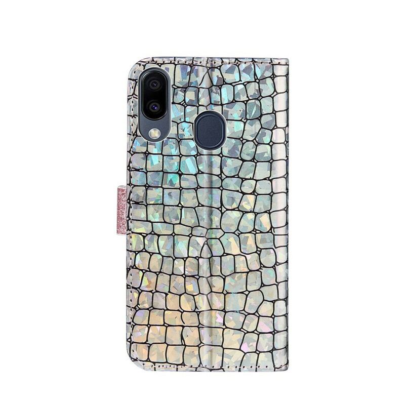 Capa De Couro Para Samsung Galaxy A30 Diamantes De Crocodilo