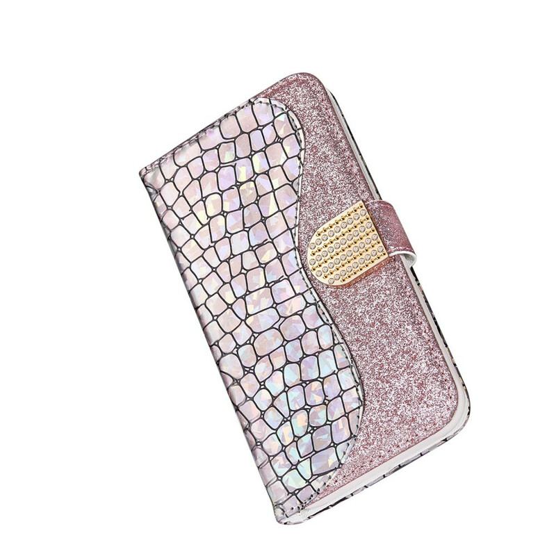 Capa De Couro Para Samsung Galaxy A30 Diamantes De Crocodilo