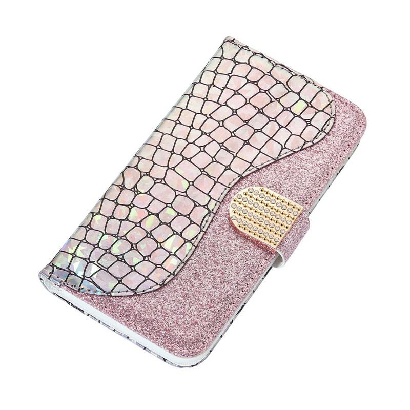 Capa De Couro Para Samsung Galaxy A30 Diamantes De Crocodilo