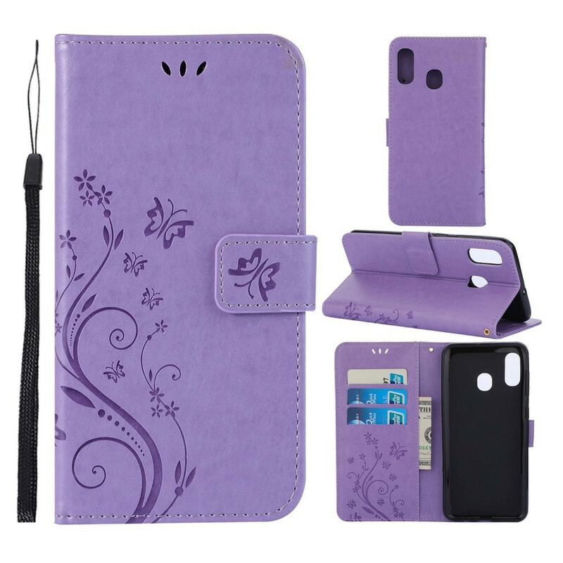 Capa Flip Para Samsung Galaxy A30 Borboletas E Flores