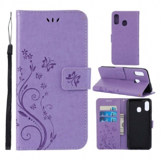 Capa Flip Para Samsung Galaxy A30 Borboletas E Flores