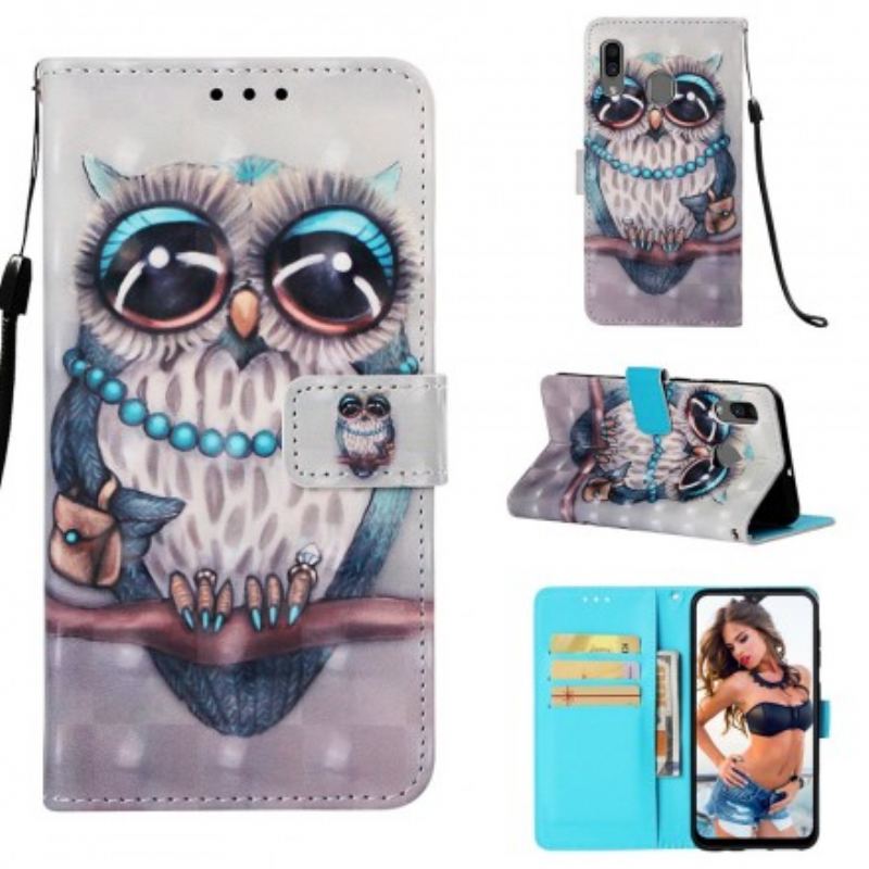 Capa Flip Para Samsung Galaxy A30 De Cordão Miss Coruja Com Alça