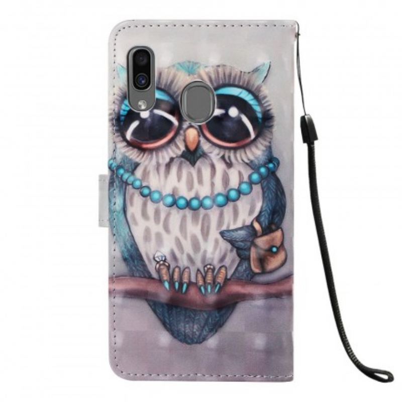 Capa Flip Para Samsung Galaxy A30 De Cordão Miss Coruja Com Alça