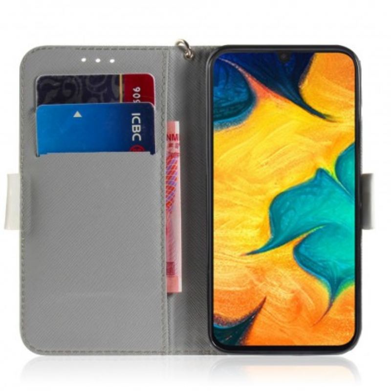 Capa Flip Para Samsung Galaxy A30 De Cordão Ramo Florido Com Alça