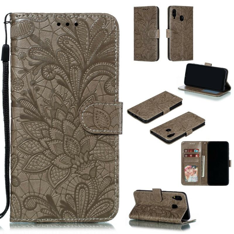 Capa Flip Para Samsung Galaxy A30 De Cordão Strap Flores Tribais