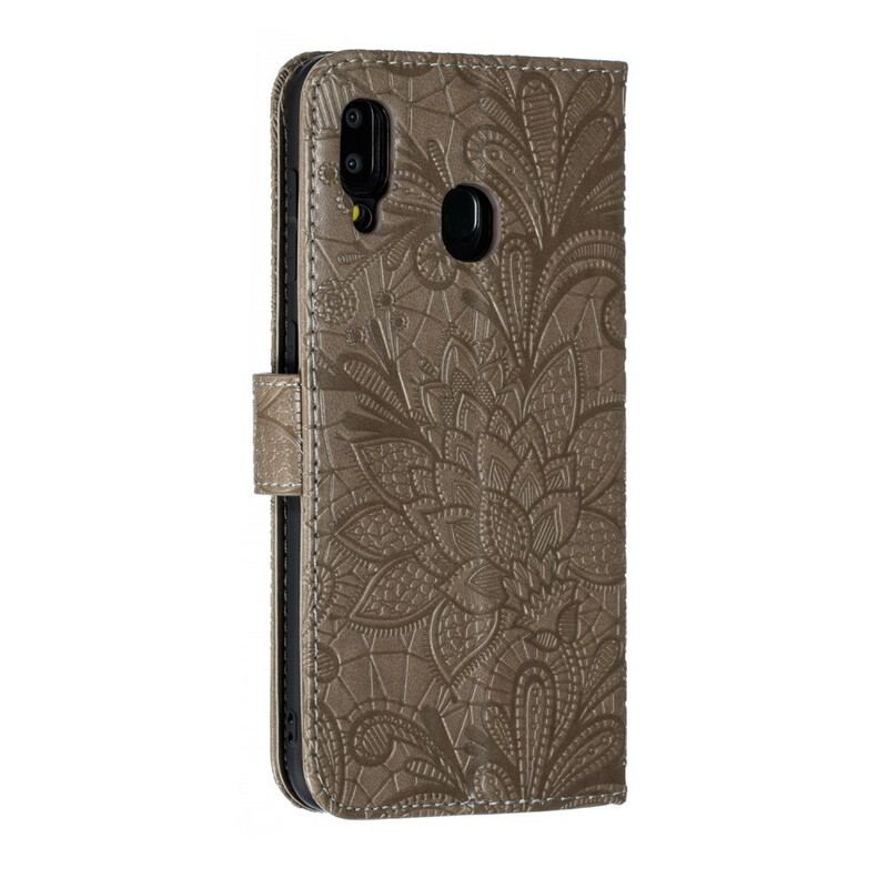 Capa Flip Para Samsung Galaxy A30 De Cordão Strap Flores Tribais