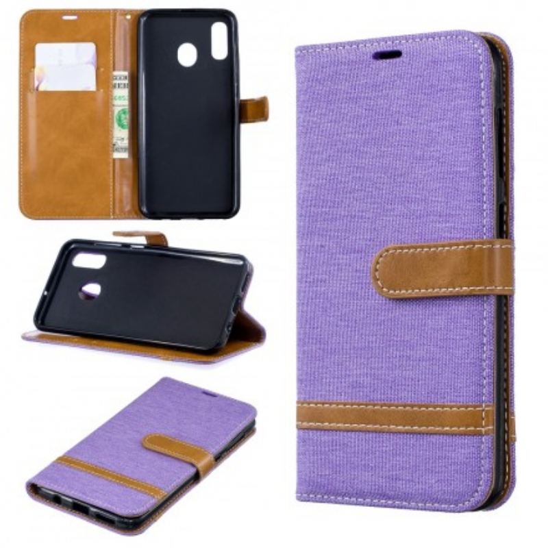 Capa Flip Para Samsung Galaxy A30 Tecido E Efeito Couro