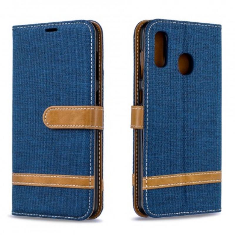 Capa Flip Para Samsung Galaxy A30 Tecido E Efeito Couro