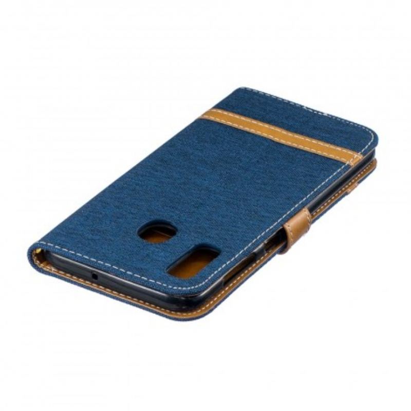 Capa Flip Para Samsung Galaxy A30 Tecido E Efeito Couro