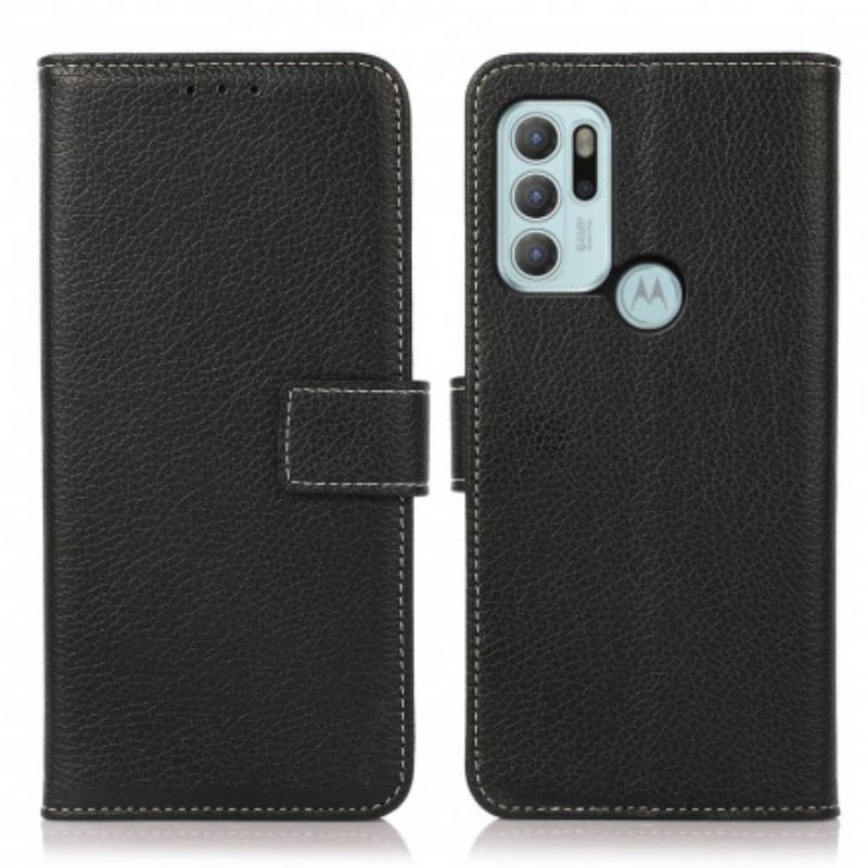 Capa Flip Para Moto G60S Costuras Expostas De Lichia