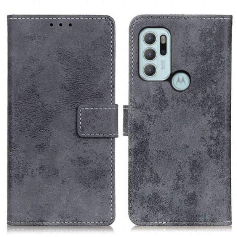 Capa Flip Para Moto G60S Couro Falso Vintage