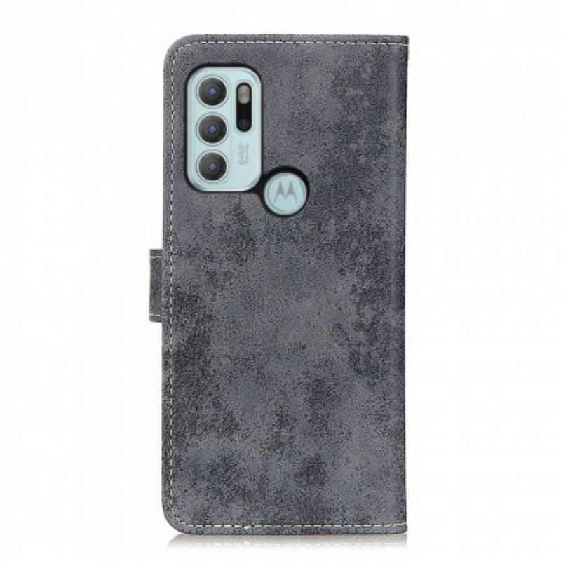 Capa Flip Para Moto G60S Couro Falso Vintage