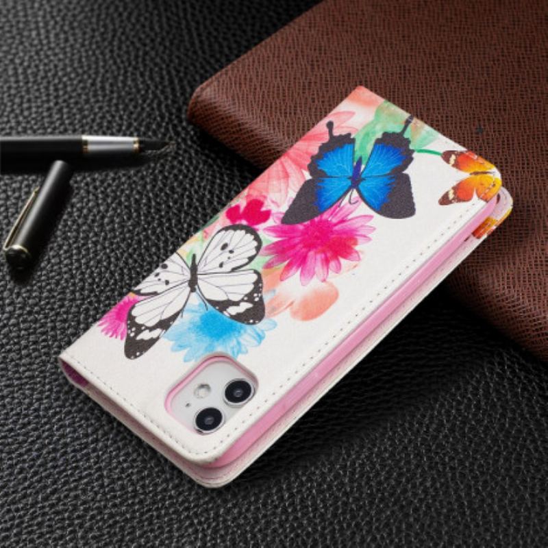 Capa De Celular Para iPhone 11 Flip Borboletas Coloridas