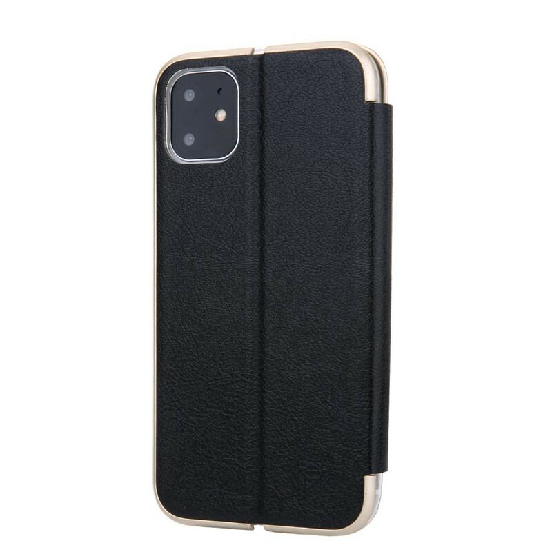 Capa De Celular Para iPhone 11 Flip Bordas Metálicas De Couro Falso