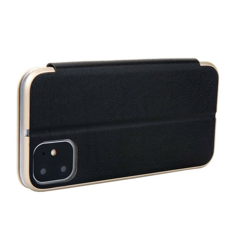 Capa De Celular Para iPhone 11 Flip Bordas Metálicas De Couro Falso