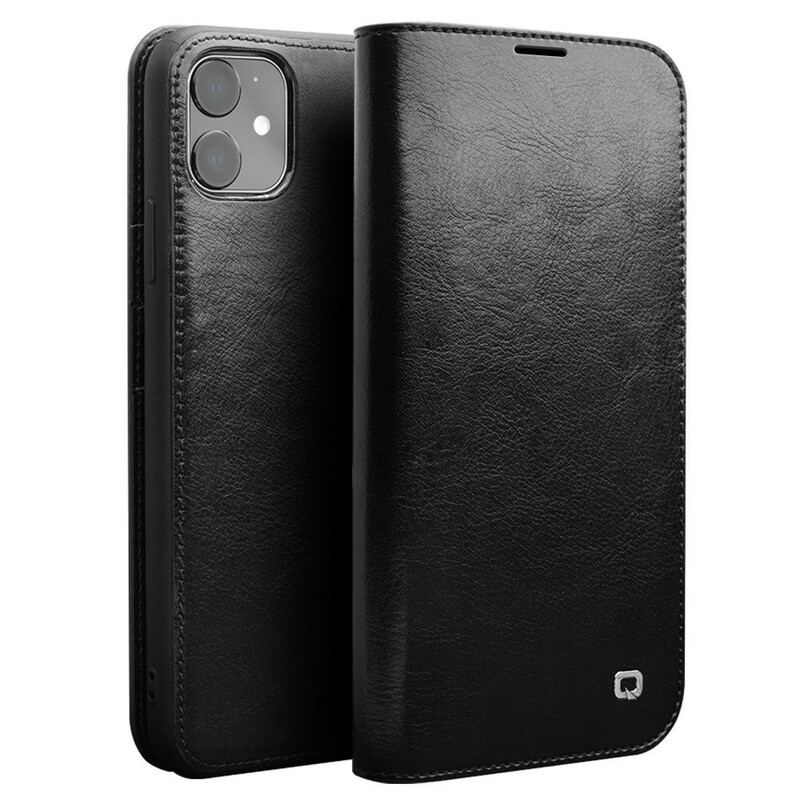 Capa De Celular Para iPhone 11 Flip Couro Genuíno Qialino