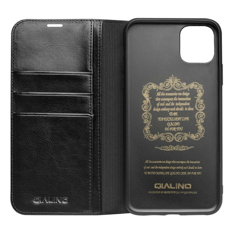 Capa De Celular Para iPhone 11 Flip Couro Genuíno Qialino