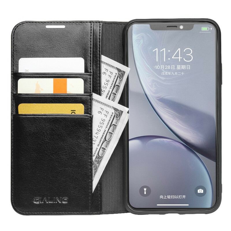 Capa De Celular Para iPhone 11 Flip Couro Genuíno Qialino