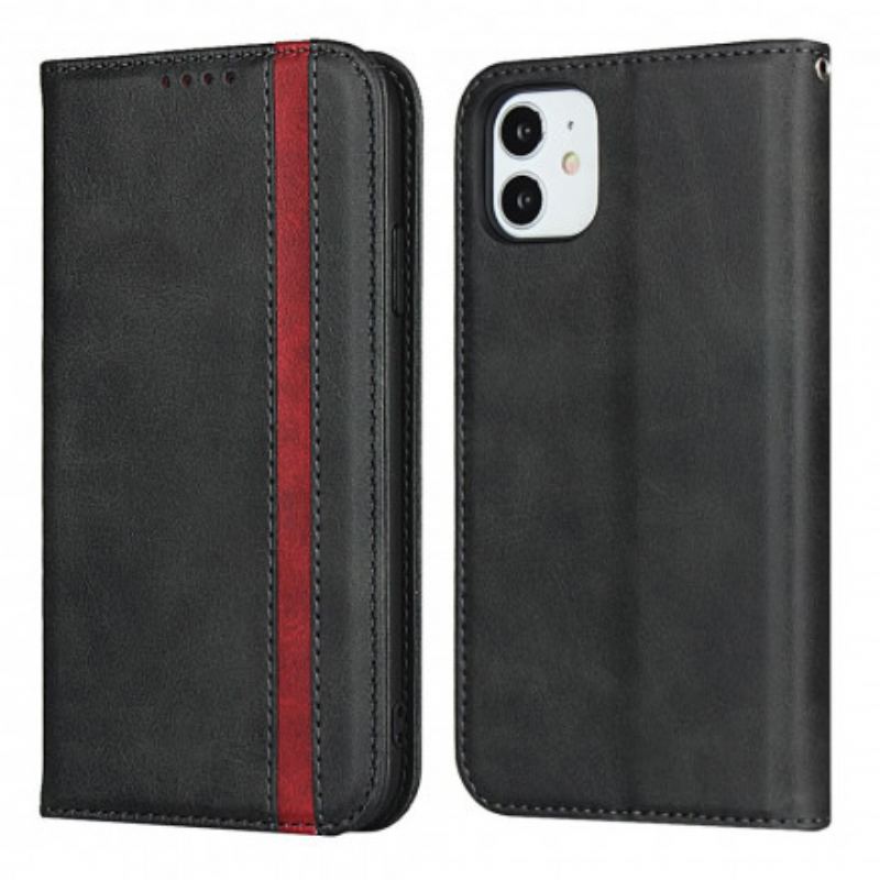 Capa De Celular Para iPhone 11 Flip Efeito De Couro De Dois Tons Com Alça