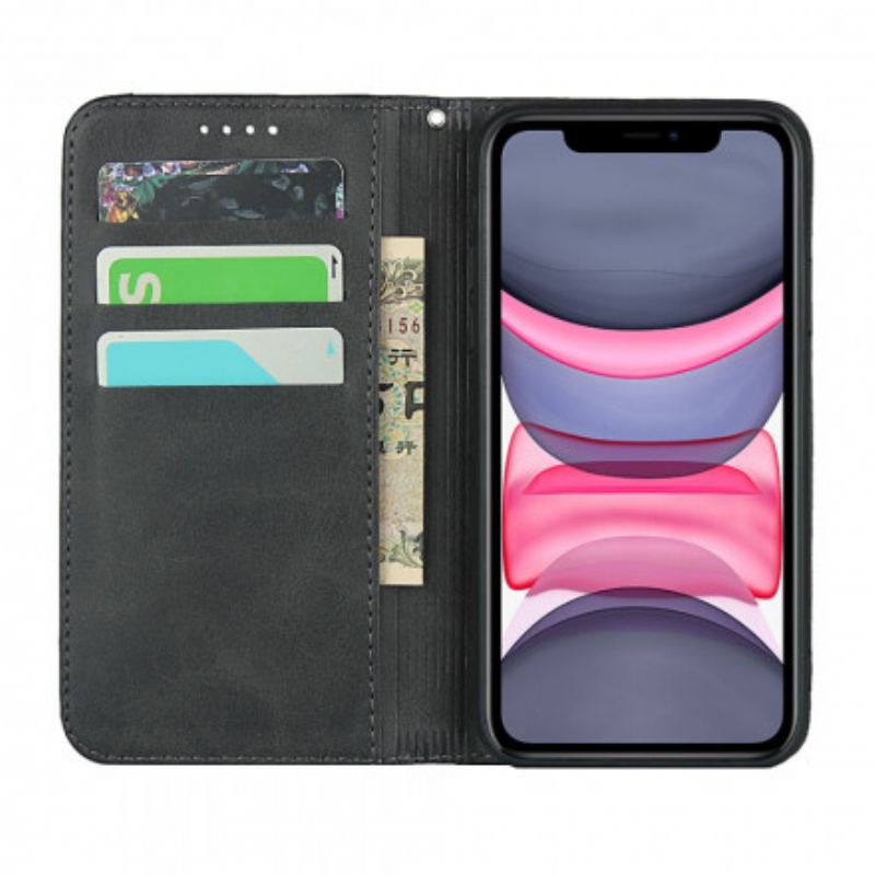 Capa De Celular Para iPhone 11 Flip Efeito De Couro De Dois Tons Com Alça