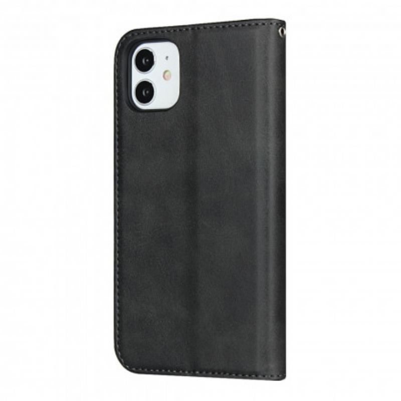 Capa De Celular Para iPhone 11 Flip Efeito De Couro De Dois Tons Com Alça