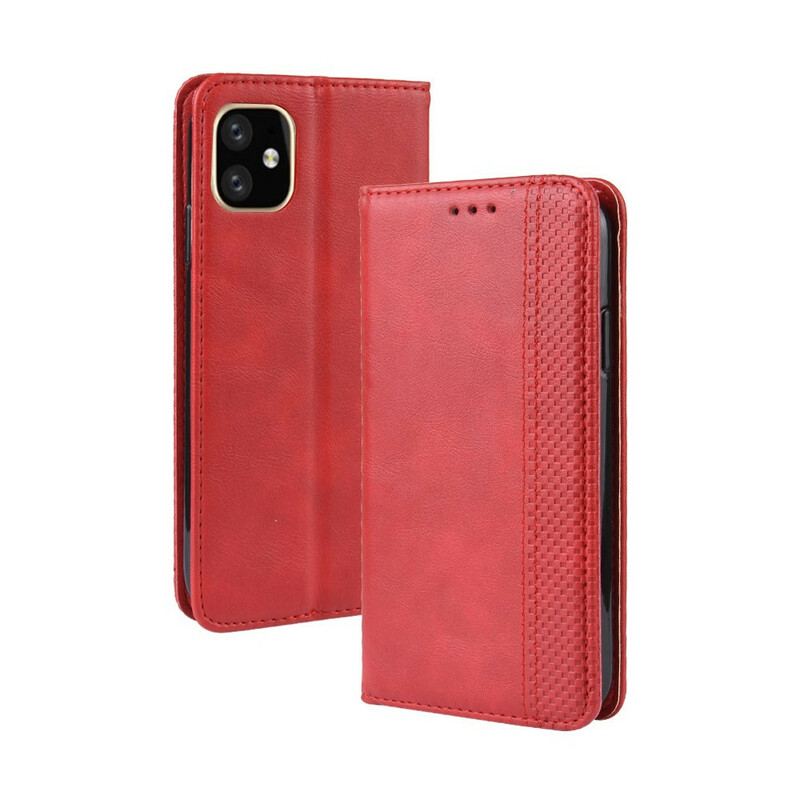 Capa De Celular Para iPhone 11 Flip Efeito Couro Vintage Estilizado