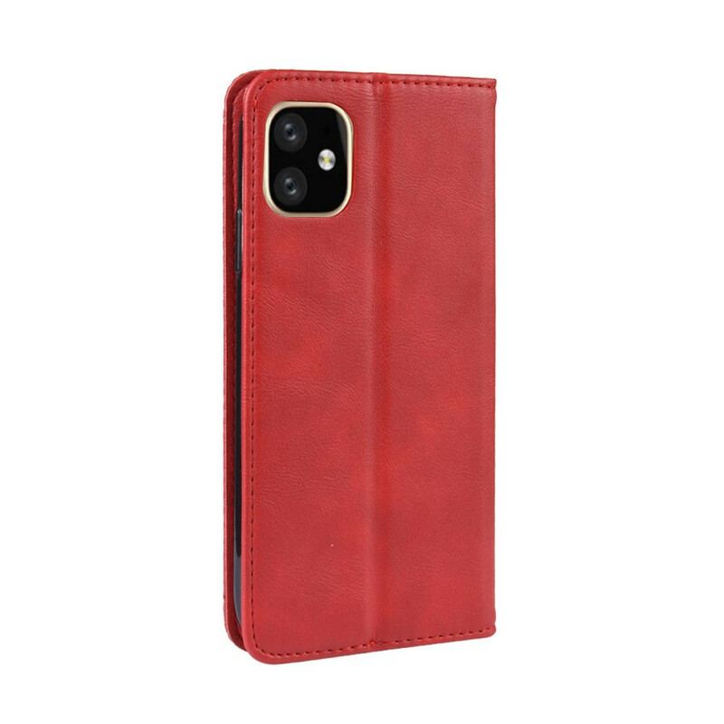 Capa De Celular Para iPhone 11 Flip Efeito Couro Vintage Estilizado