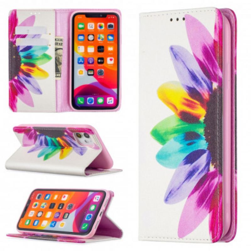 Capa De Celular Para iPhone 11 Flip Flor Aquarela