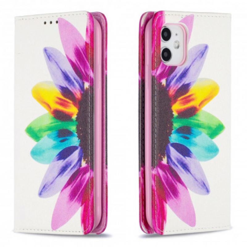 Capa De Celular Para iPhone 11 Flip Flor Aquarela