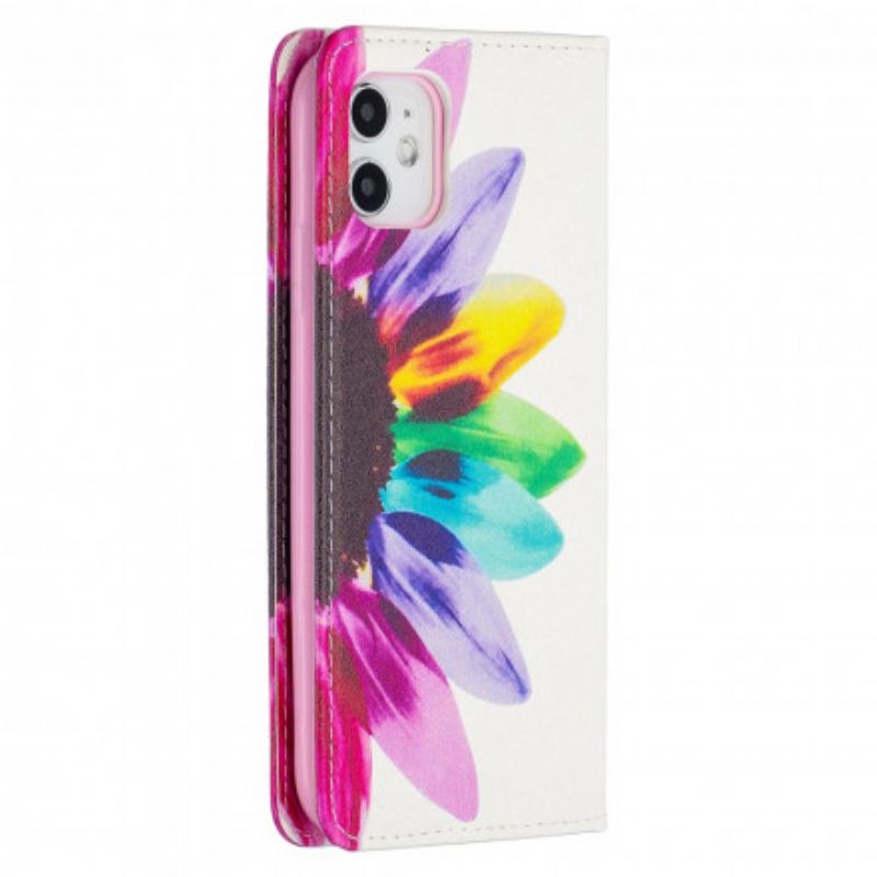 Capa De Celular Para iPhone 11 Flip Flor Aquarela