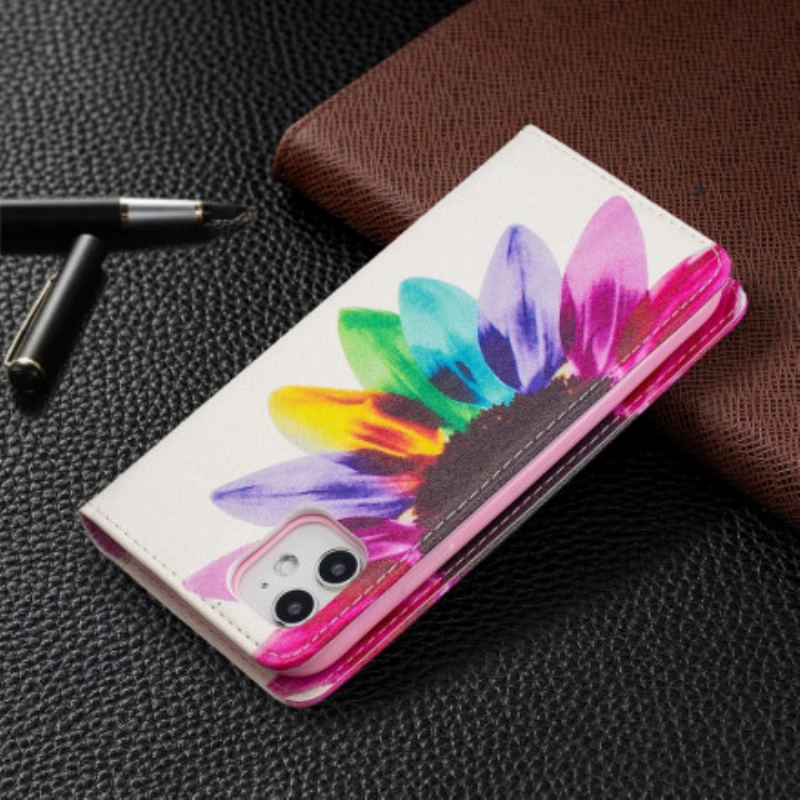 Capa De Celular Para iPhone 11 Flip Flor Aquarela