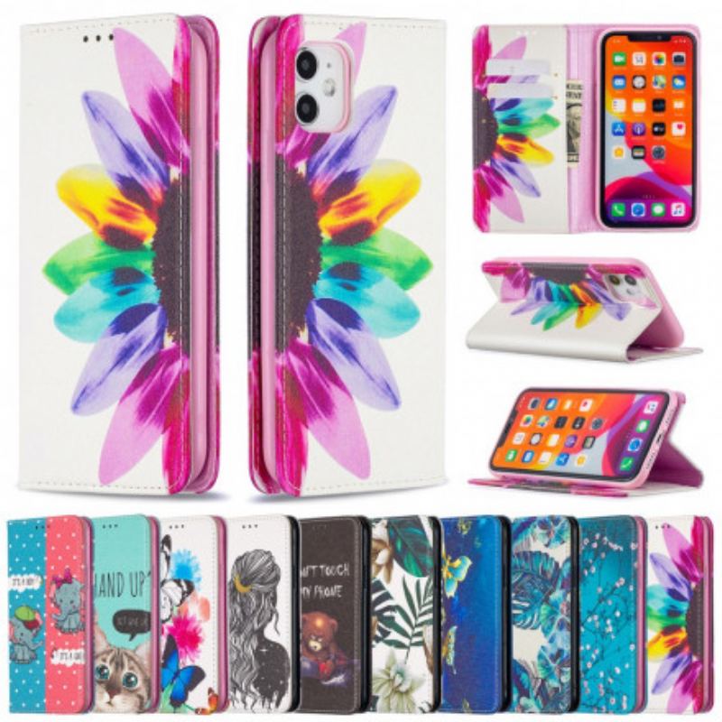 Capa De Celular Para iPhone 11 Flip Flor Aquarela