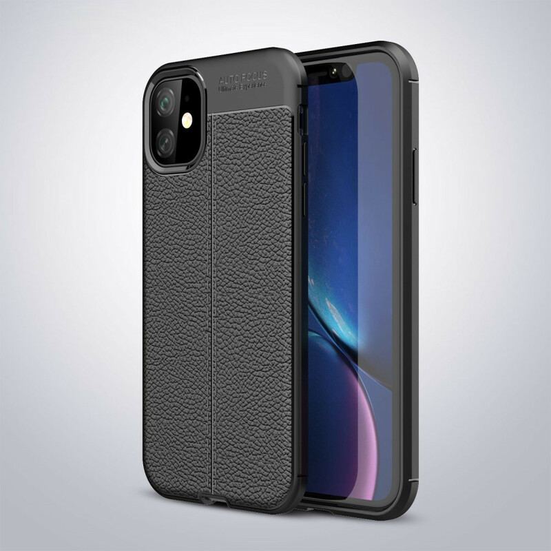 Capa De Celular Para iPhone 11 Linha Dupla Efeito Couro Litchi