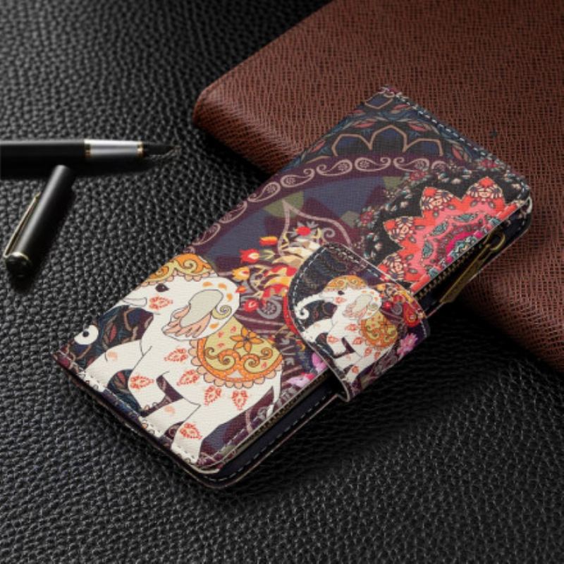 Capa De Couro Para iPhone 11 Bolso Elefante Com Zíper