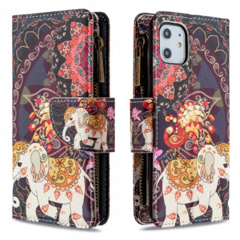 Capa De Couro Para iPhone 11 Bolso Elefante Com Zíper