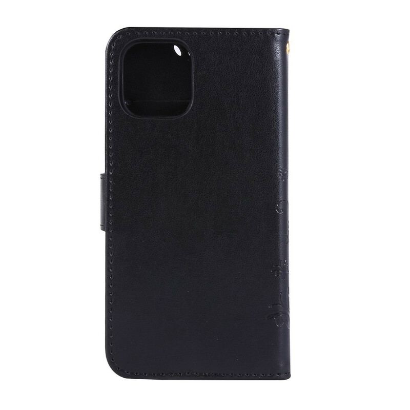 Capa De Couro Para iPhone 11 Borboletas E Flores