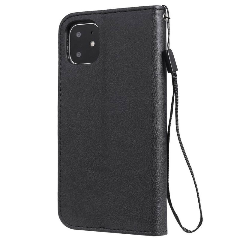 Capa De Couro Para iPhone 11 De Cordão Efeito De Couro Com Tiras