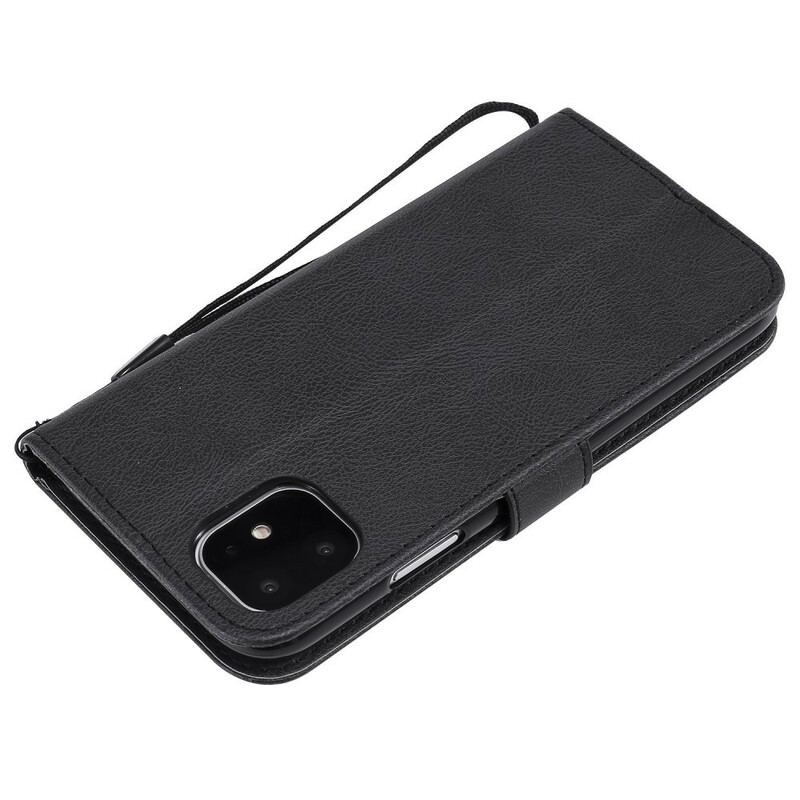 Capa De Couro Para iPhone 11 De Cordão Efeito De Couro Com Tiras