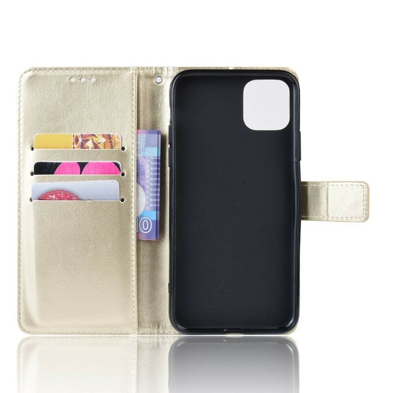 Capa De Couro Para iPhone 11 De Cordão Strappy De Cor De Efeito De Couro