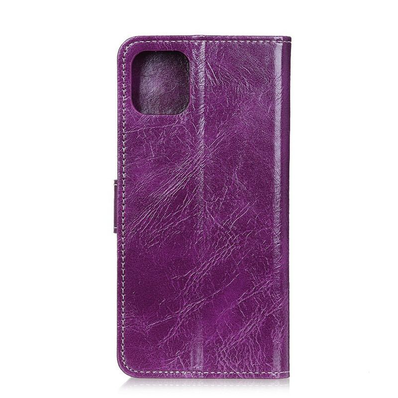 Capa De Couro Para iPhone 11 Costura Com Efeito De Couro Retrô