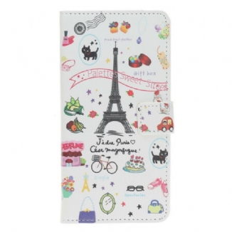 Capa De Couro Para iPhone 11 Eu Amo Paris