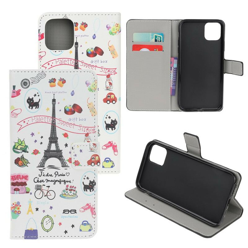 Capa De Couro Para iPhone 11 Eu Amo Paris