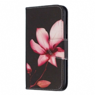 Capa De Couro Para iPhone 11 Flor Rosa