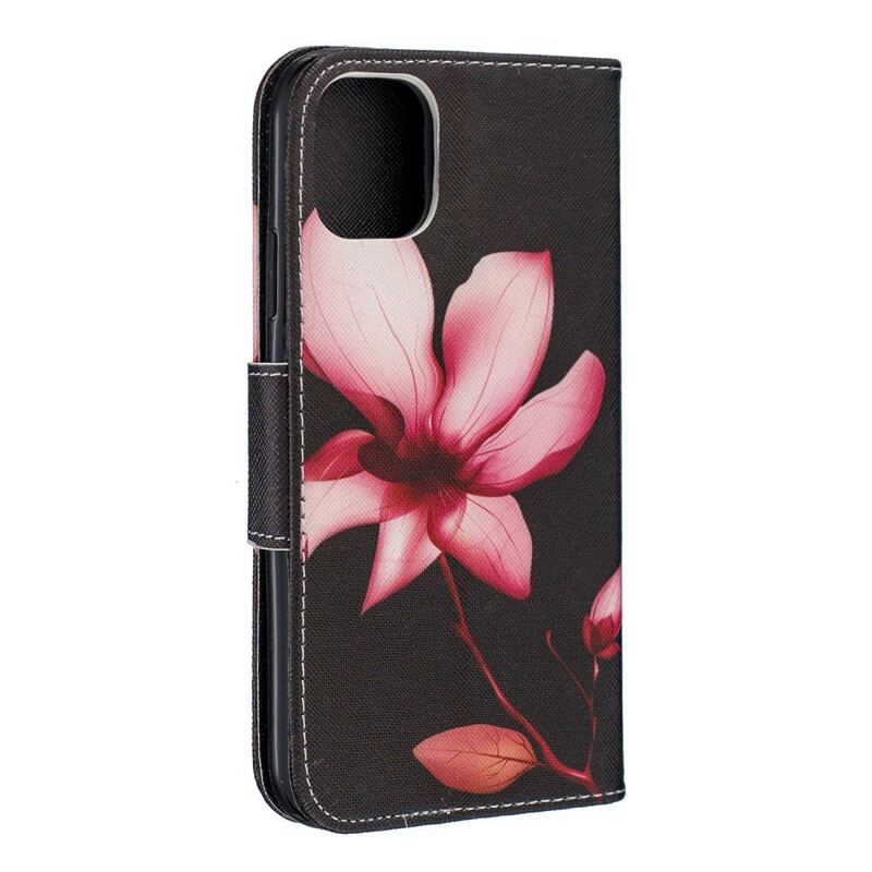 Capa De Couro Para iPhone 11 Flor Rosa