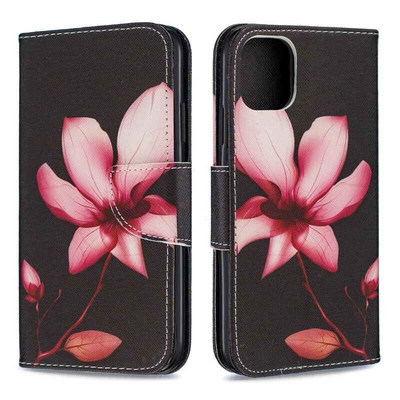 Capa De Couro Para iPhone 11 Flor Rosa