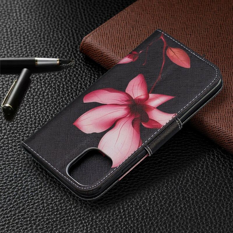 Capa De Couro Para iPhone 11 Flor Rosa