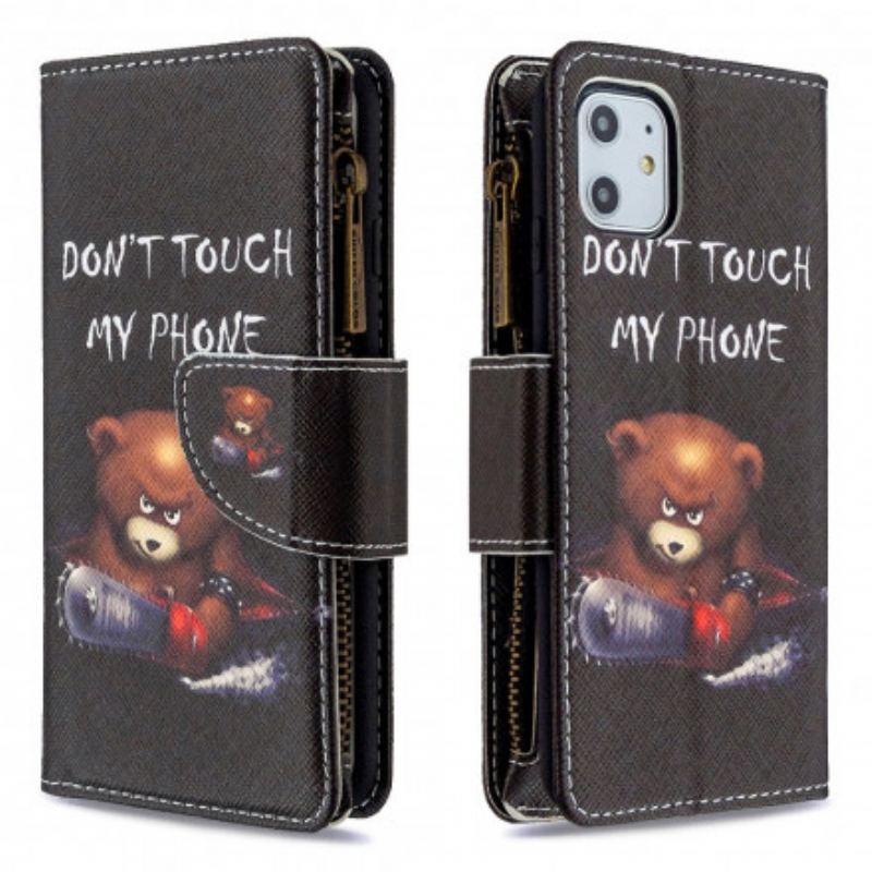 Capa De Couro Para iPhone 11 Urso De Bolso Com Zíper